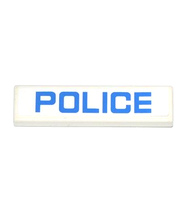 White Tile 1 x 4 with Blue 'POLICE' on White Background Pattern (Sticker) - Sets 60042 / 60044