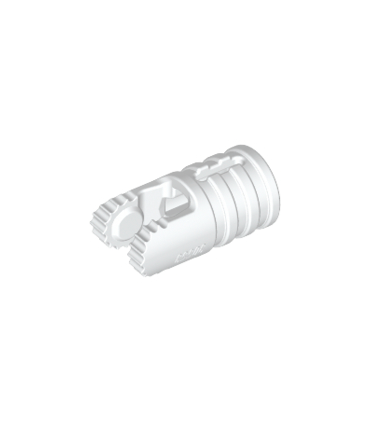 White Hinge Cylinder 1 x 2 Locking with 2 Fingers, 9 Teeth and Axle Hole on Ends with Slots