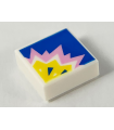 White Tile 1 x 1 with Groove with Color Explosion on Blue Background Pattern
