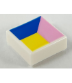 White Tile 1 x 1 with Groove with Blue, Bright Pink and Yellow Polygons Pattern