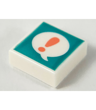 White Tile 1 x 1 with Groove with Coral Exclamation Point in Speech Bubble on Dark Turquoise Background Pattern