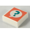 White Tile 1 x 1 with Groove with Dark Turquoise Question Mark in Speech Bubble on Coral Background Pattern