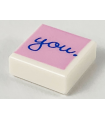 White Tile 1 x 1 with Groove with Blue 'you.' on Bright Pink Background Pattern