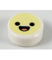 White Tile, Round 1 x 1 with Emoji, Bright Light Yellow Face, Black Eyes, and Open Mouth with Coral Tongue Pattern