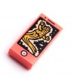 Coral Tile 1 x 2 with Groove with Cell Phone and Yellow Ghost Pattern