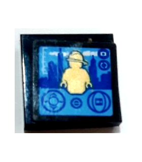 Black Tile 2 x 2 with Groove with Gold Fireman Minifigure Statue, City Skyline and Control Panel Pattern (Sticker) - Set 60207
