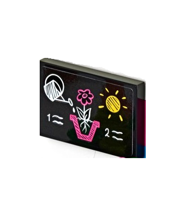 Black Tile 2 x 3 with White Watering Can, Dark Pink Flower in Pot, Yellow Sun, Numbers 1 and  2 (Sticker) - Set 41425