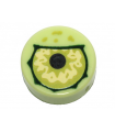 Yellowish Green Tile, Round 1 x 1 with Lime Eye with Black Pupil Partially Closed Pattern