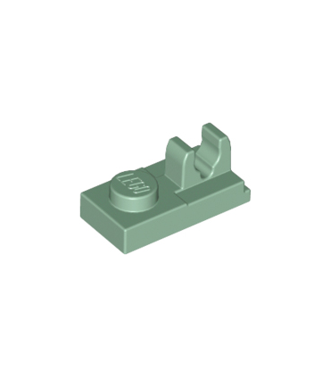 Sand Green Plate, Modified 1 x 2 with Clip on Top