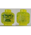 Head Alien Ghost with Yellowish Green Face, Glasses, Angry and Flames in Back Pattern - Hollow Stud