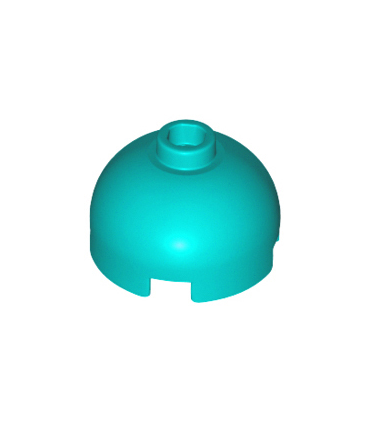 Dark Turquoise Brick, Round 2 x 2 Dome Top - Hollow Stud with Bottom Axle Holder x Shape + Orientation