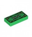 Green Tile 1 x 2 with 100 Dollar Bill Money Pattern