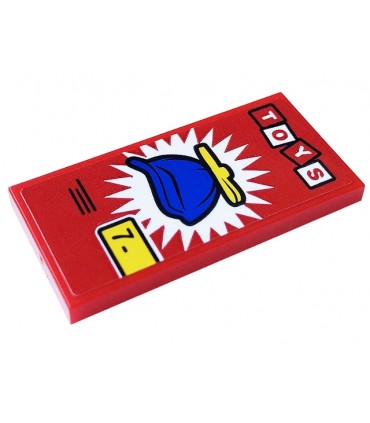Red Tile 2 x 4 with 'TOYS', Number 7 and Blue Propeller Hat Pattern