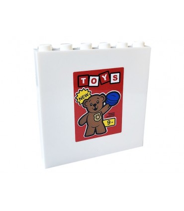 Panel 1 x 6 x 5 with 'TOYS', 'NEW', Number 9, Police Badge, Blue Hat and Bear Pattern (Sticker) - Set 60233