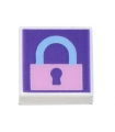 White Tile 1 x 1 with Groove with Bright Pink Locked Padlock on Dark Purple Background Pattern