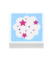 White Tile 1 x 1 with Groove with Cloud with Magenta Stars on Bright Light Blue Background Pattern