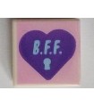 White Tile 1 x 1 with Groove with Dark Purple Heart with 'B.F.F' on Bright Pink Background Pattern