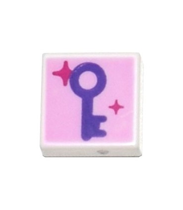 White Tile 1 x 1 with Groove with Dark Purple Key and Magenta Sparkles on Bright Pink Background Pattern