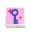 White Tile 1 x 1 with Groove with Dark Purple Key and Magenta Sparkles on Bright Pink Background Pattern