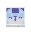 White Tile 1 x 1 with Groove with Bright Light Blue Animal Face Pattern