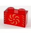 Trans-Red Brick 1 x 2 without Bottom Tube with Gold Pinwheel Pattern
