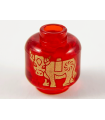 Trans-Red Minifigure, Head without Face Gold Ox / Cow Pattern - Vented Stud