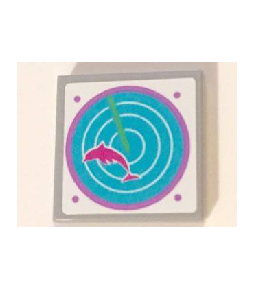 Light Bluish Gray Tile 2 x 2 with Groove with Dark Pink Dolphin on Medium Azure Radar Pattern (Sticker) - Set 41015