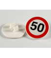 White Road Sign 2 x 2 Round with Clip with Black Number 50 in Red Circle Pattern
