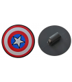 Dark Bluish Gray Minifigure, Shield Round with Rounded Front with Red and White Rings and Captain America Star Pattern
