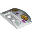 White Wedge 3 x 4 x 2/3 Triple Curved with Cat Face, Dark Pink Nose and Bright Light Orange Eyes Pattern