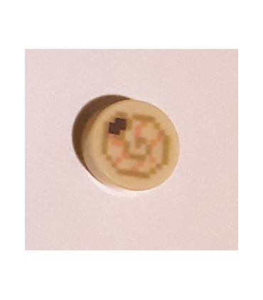 Tan Tile, Round 1 x 1 with Small Nautilus / Ammonite Minecraft Pixelated Pattern