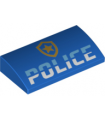 Blue Slope, Curved 2 x 4 x 2/3 with Bottom Tubes with 'POLICE' and Gold Badge Logo Pattern