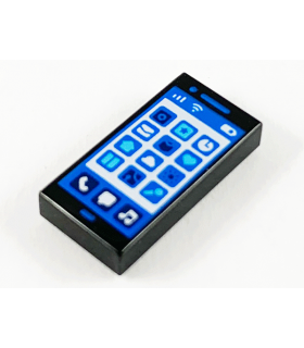 Black Tile 1 x 2 with Groove with Cell Phone Screen and App Icons Pattern