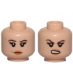 Light Nougat Minifigure, Head Dual Sided Female, Peach Lips, Brown Eyebrows, Beauty Mark, Neutral / Angry Pattern