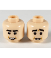 Light Nougat Minifigure, Head Dual Sided Thick Black Eyebrows, Low Mouth, Smile / Worried Pattern