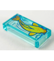 Trans-Light Blue Tile 1 x 2 with Groove with Bright Light Orange Koi Fish Facing Left Pattern