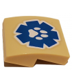 Tan Slope, Curved 2 x 2 with White Paw Print on Blue Wildlife Rescue Logo Pattern