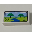 White Tile 1 x 2 with Groove with Viewfinder Screen Image of Safari Park with 2 Trees and River Pattern
