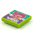 Lime Tile 2 x 2 with Groove with BeatBit Album Cover - Coral Minifigure, Magenta Hair and Star Glasses Pattern
