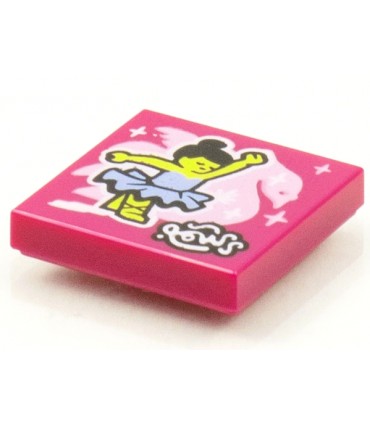 Magenta Tile 2 x 2 with Groove with BeatBit Album Cover - Ballerina and Swan Pattern
