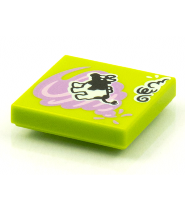 Lime Tile 2 x 2 with Groove with BeatBit Album Cover - Cow in Medium Lavender Tornado Pattern