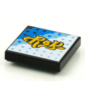 Black Tile 2 x 2 with Groove with BeatBit Album Cover - Yellow Title on White, Bright Light Blue and Blue Background