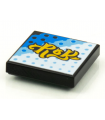 Black Tile 2 x 2 with Groove with BeatBit Album Cover - Yellow Title on White, Bright Light Blue and Blue Background