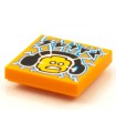 Orange Tile 2 x 2 with Groove with BeatBit Album Cover - Minifigure Head with Headphones and Lightning Bolts Electricity Pattern