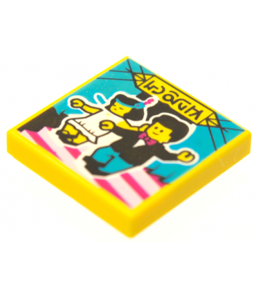 Yellow Tile 2 x 2 with Groove with BeatBit Album Cover - Man and Woman on Stairs Pattern