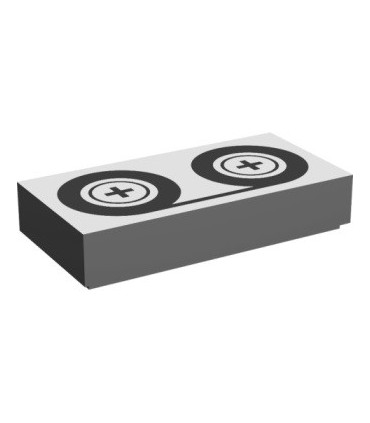 Light Gray Tile 1 x 2 with Tape Reels Pattern