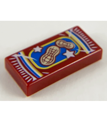 Dark Red Tile 1 x 2 with Groove with Peanuts Bag Package and Tan Peanuts on Blue Background Pattern