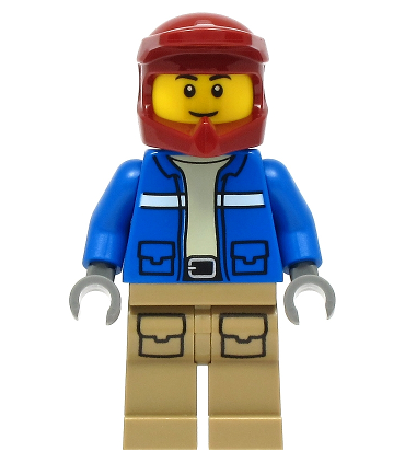 Wildlife Rescue Explorer - Male, Blue Jacket, Dark Red Helmet, Dark Tan Legs with Pockets, Thin Grin