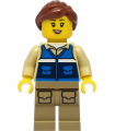 Wildlife Rescue Worker - Female, Blue Vest with 'RESCUE' Pattern on Back, Dark Tan Legs with Pockets, Reddish Brown Hair