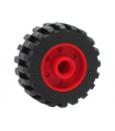 Red Wheel 18mm D. x 14mm with Pin Hole, Fake Bolts and Shallow Spokes with Black Tire 30.4 x 14 Offset Tread (55981 / 92402)